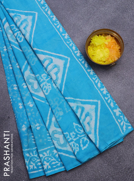 Jaipur cotton saree blue with allover dabu prints and printed border