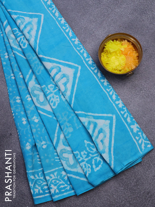 Jaipur cotton saree blue with allover dabu prints and printed border