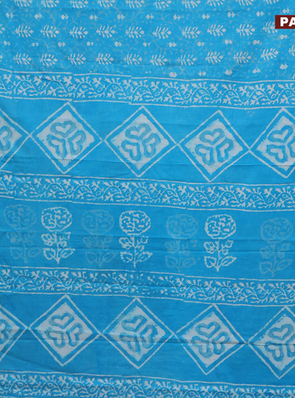 Jaipur cotton saree blue with allover dabu prints and printed border