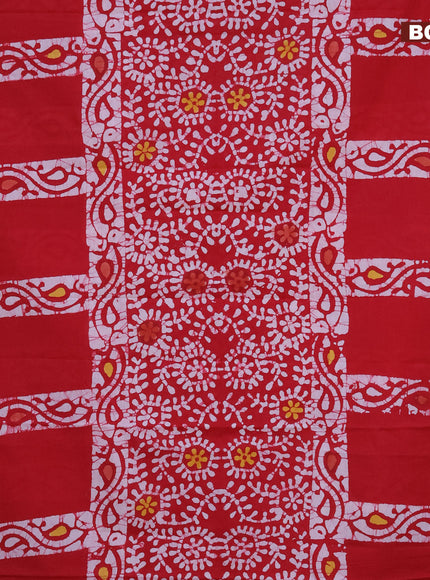 Jaipur cotton saree red with allover batik prints in borderless style