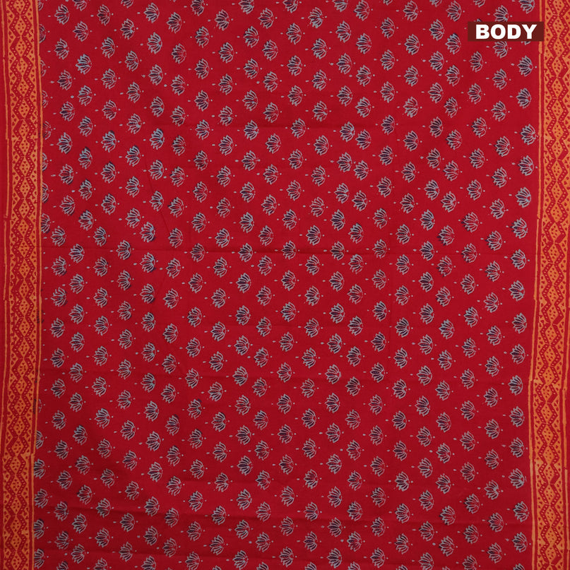 Jaipur cotton saree red and orange with allover butta prints and printed border