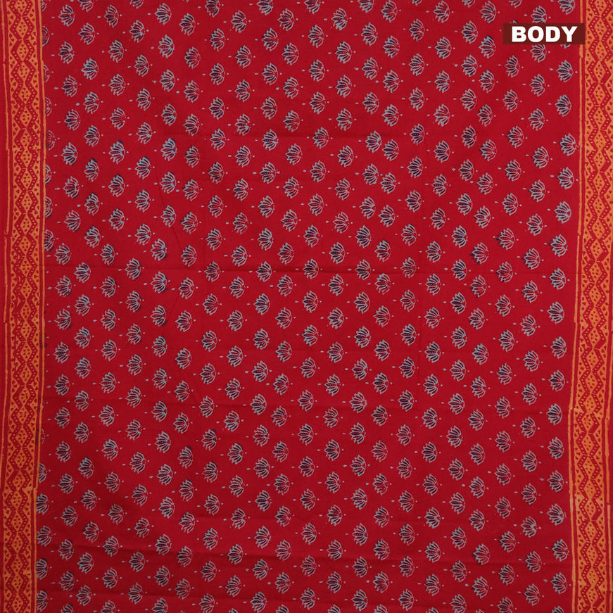 Jaipur cotton saree red and orange with allover butta prints and printed border