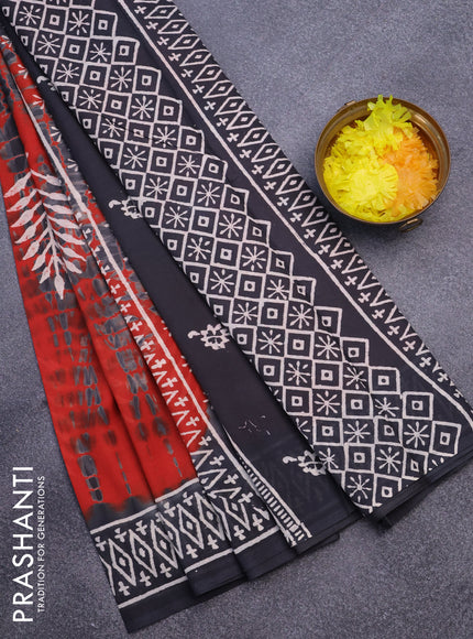 Jaipur cotton saree rustic orange and dark grey with tie & dye & butta prints and printed border