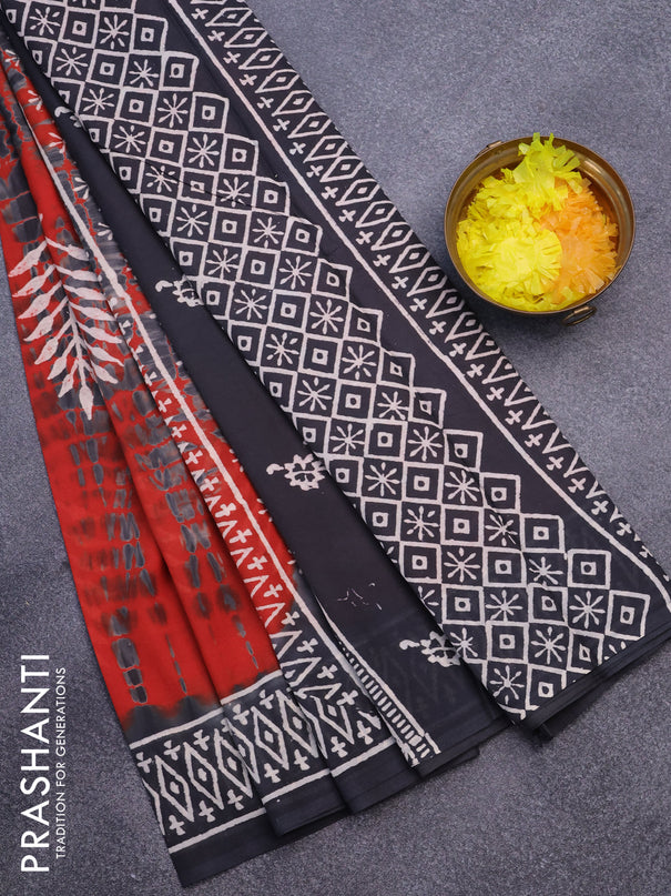 Jaipur cotton saree rustic orange and dark grey with tie & dye & butta prints and printed border