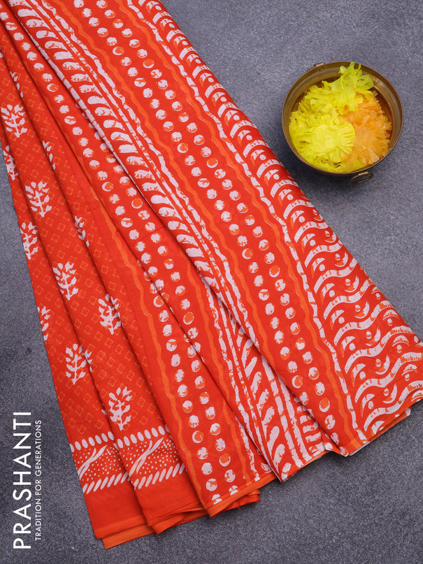 Jaipur cotton saree orange with allover dabu prints and printed border