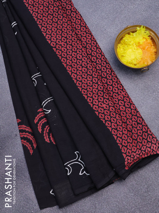 Jaipur cotton saree black with allover prints in borderless style