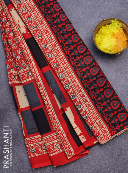 Jaipur cotton saree red with allover prints and printed border