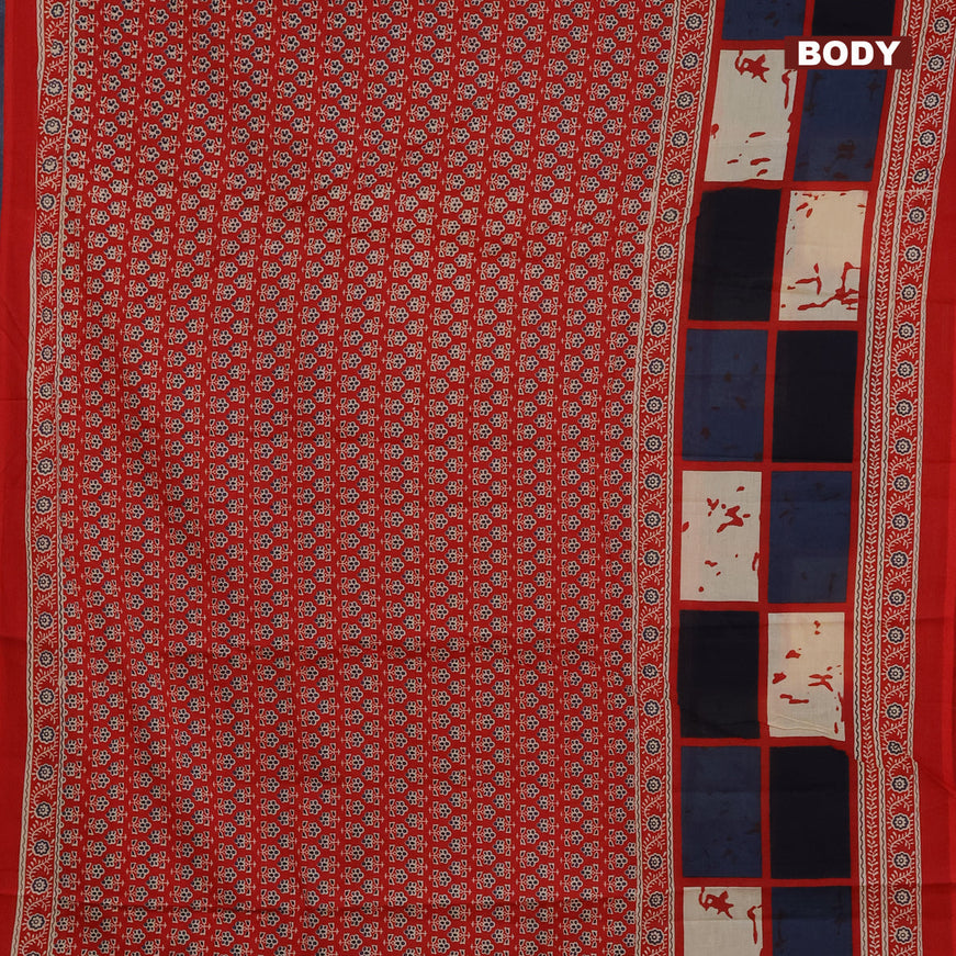 Jaipur cotton saree red with allover prints and printed border