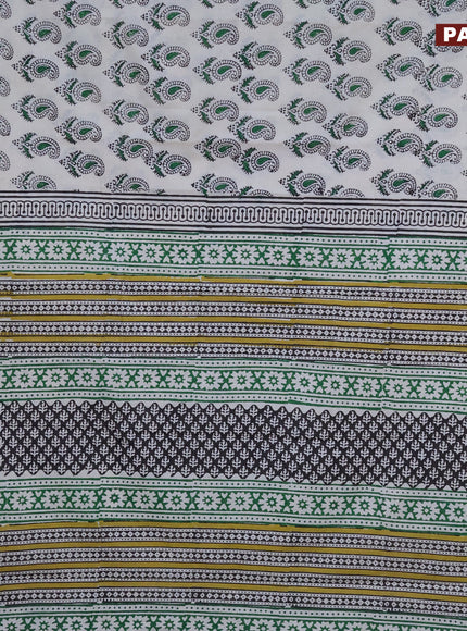 Jaipur cotton saree cream and green with allover paisley butta prints and printed border