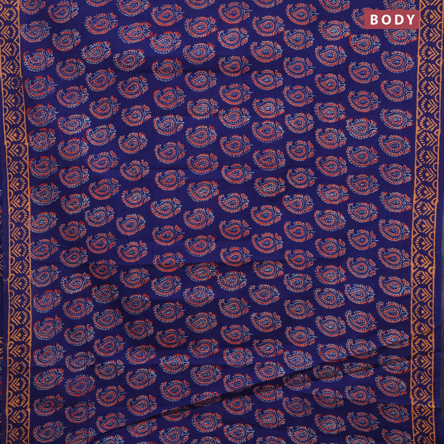 Jaipur cotton saree blue and orange with allover paisley butta prints and printed border