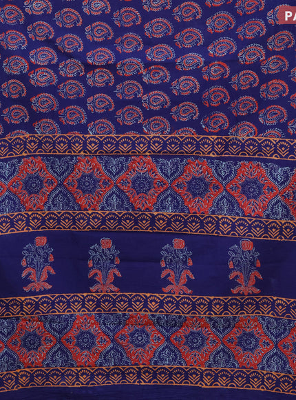 Jaipur cotton saree blue and orange with allover paisley butta prints and printed border