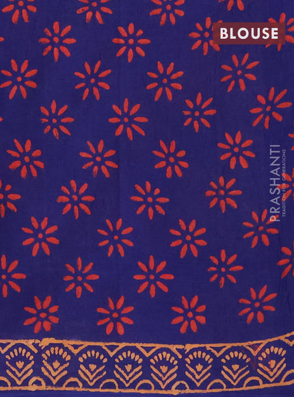 Jaipur cotton saree blue and orange with allover paisley butta prints and printed border