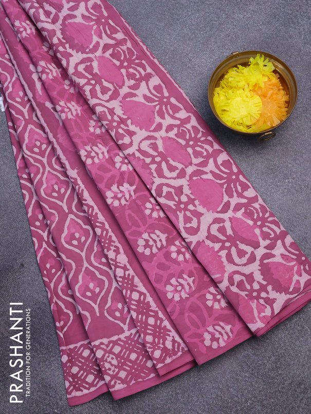 Jaipur cotton saree mauve pink with allover prints and printed border