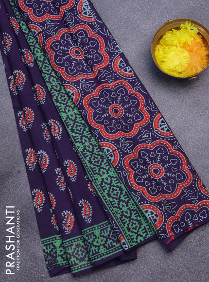 Jaipur cotton saree jamun shade and green with allover paisley butta prints and printed border