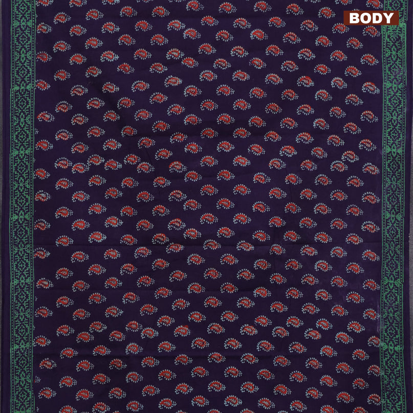 Jaipur cotton saree jamun shade and green with allover paisley butta prints and printed border