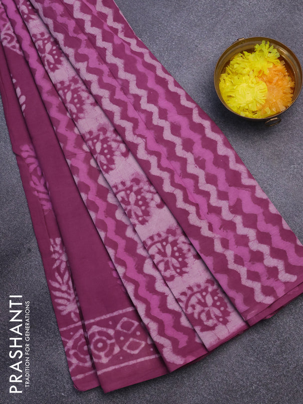 Jaipur cotton saree mauve pink shade with allover butta prints and printed border