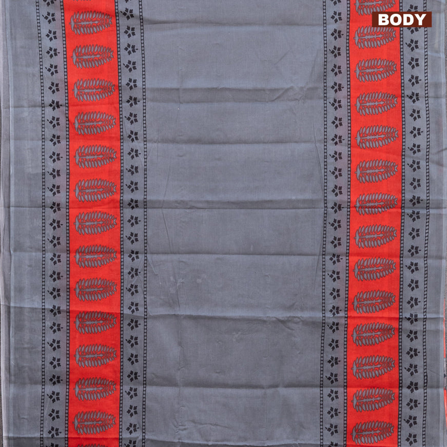 Jaipur cotton saree grey and red with plain body and printed border