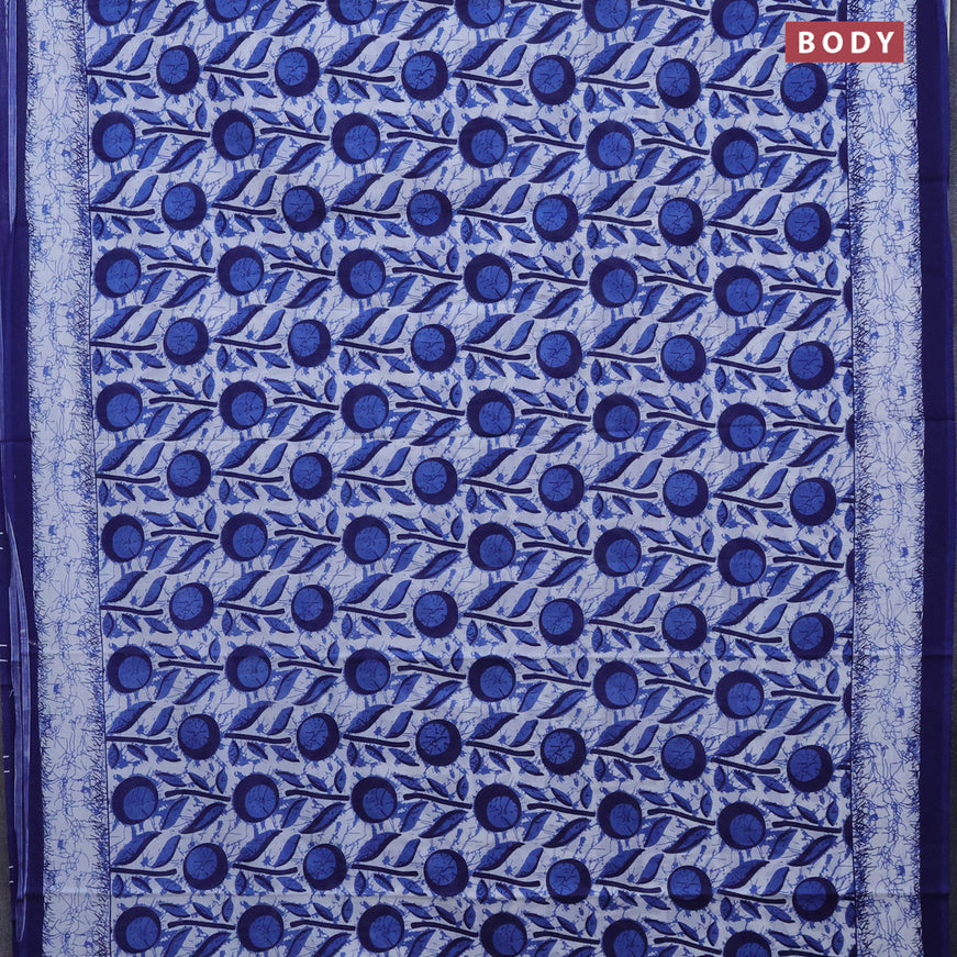 Jaipur cotton saree off white and blue with allover prints and printed border