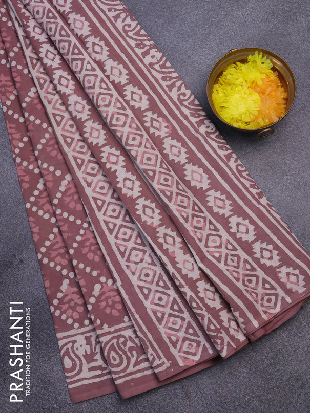 Jaipur cotton saree rosy brown and beige with allover prints and printed border