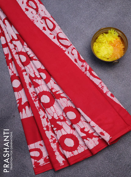 Jaipur cotton saree red and white with batik prints in borderless style