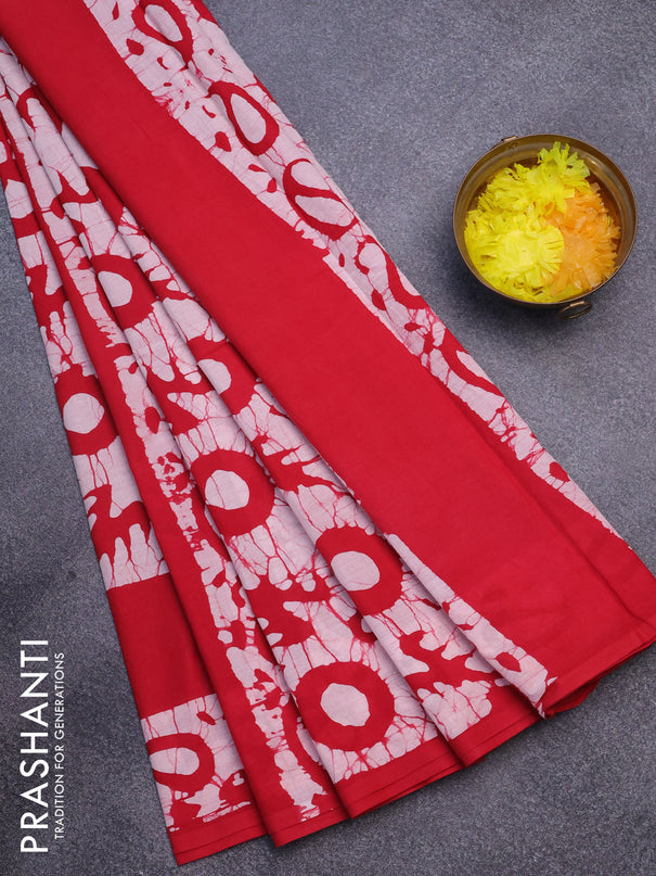 Jaipur cotton saree red and white with batik prints in borderless style