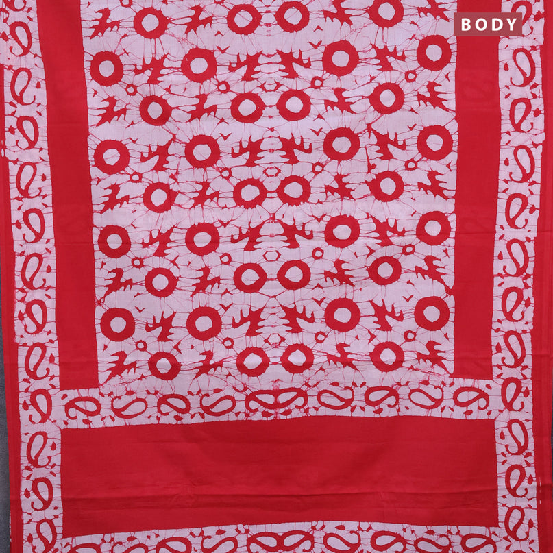 Jaipur cotton saree red and white with batik prints in borderless style