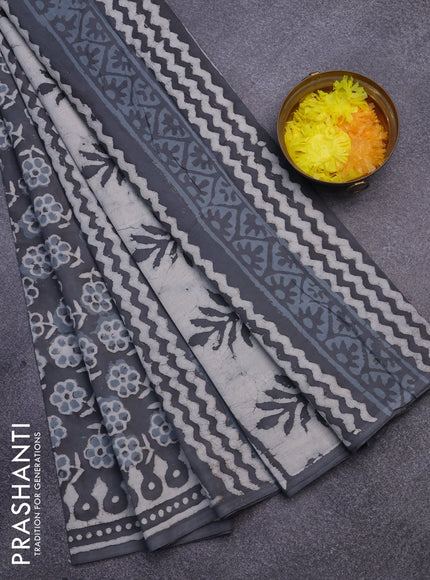 Jaipur cotton saree grey with allover floral butta prints and printed border