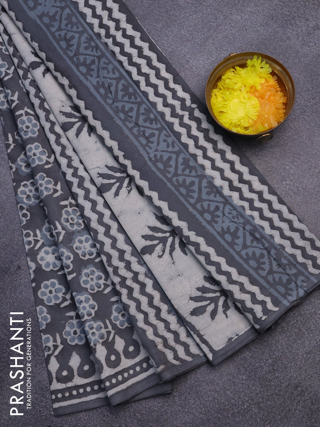 Jaipur cotton saree grey with allover floral butta prints and printed border