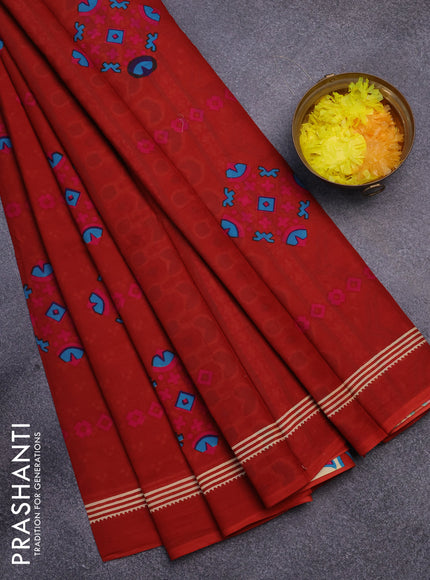 Jaipur cotton partly saree rustic orange with geometric butta prints and printed border