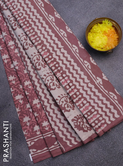 Jaipur cotton saree rosy brown with allover dabu prints and printed border