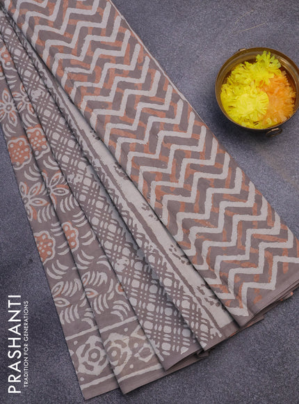 Jaipur cotton saree pastel brown shade and beige with allover prints and printed border