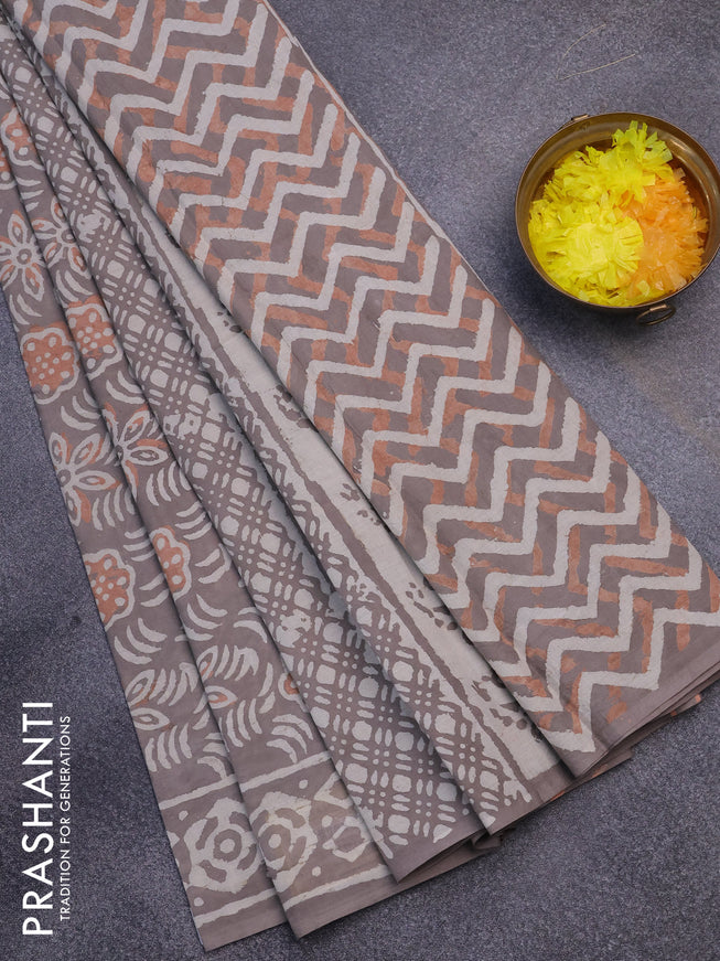 Jaipur cotton saree pastel brown shade and beige with allover prints and printed border