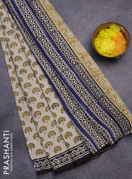 Jaipur cotton saree cream and black with allover butta prints and printed border