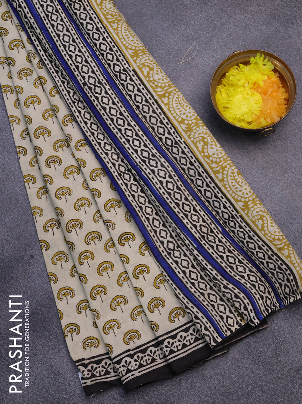 Jaipur cotton saree cream and black with allover butta prints and printed border