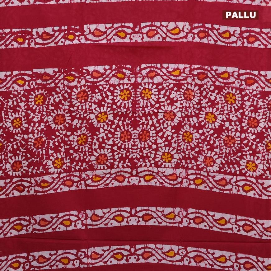Jaipur cotton saree maroon with batik prints in borderless style