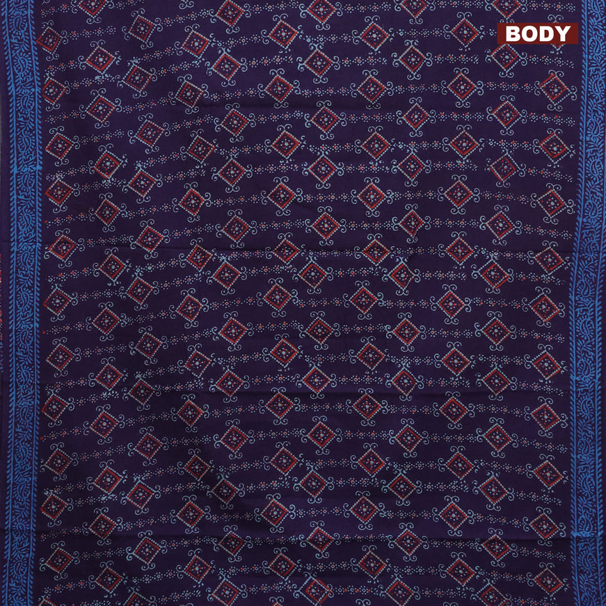 Jaipur cotton saree deep jamun with allover prints and printed border