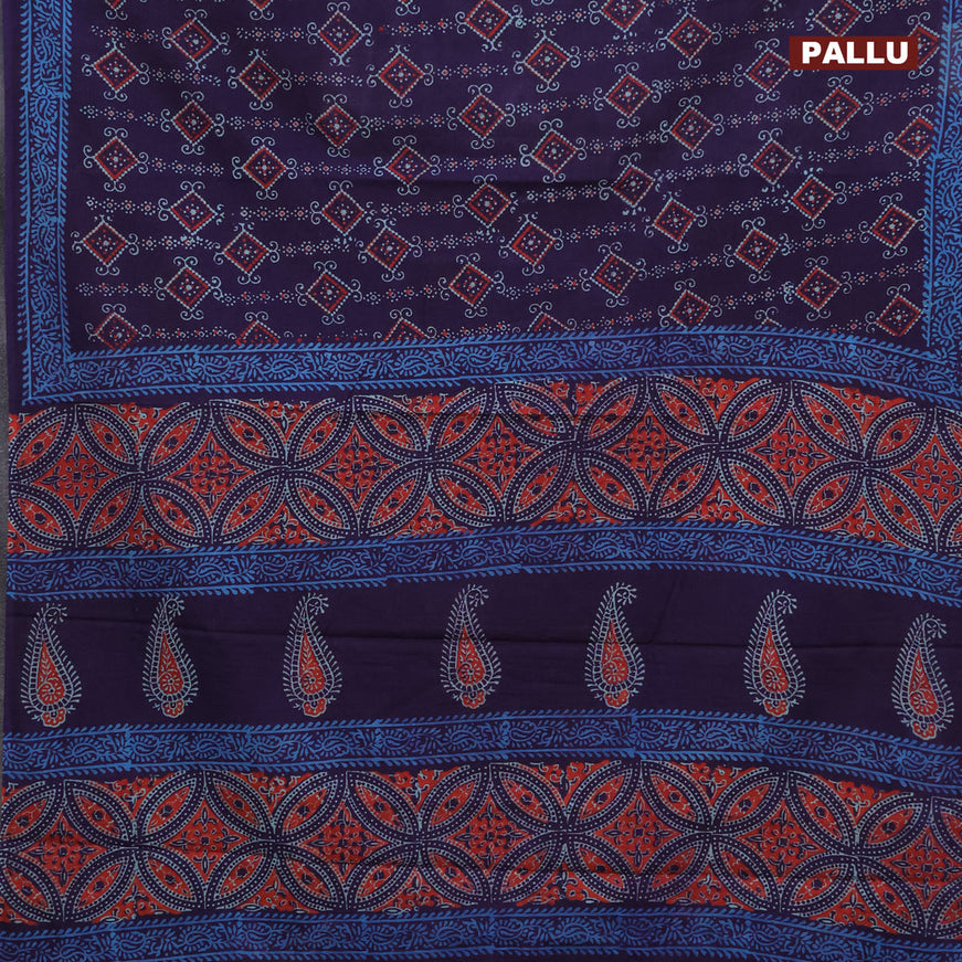 Jaipur cotton saree deep jamun with allover prints and printed border