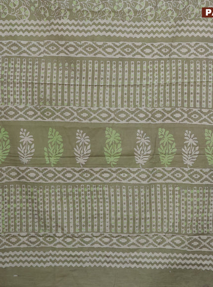 Jaipur cotton saree pastel green shade with allover prints and printed border