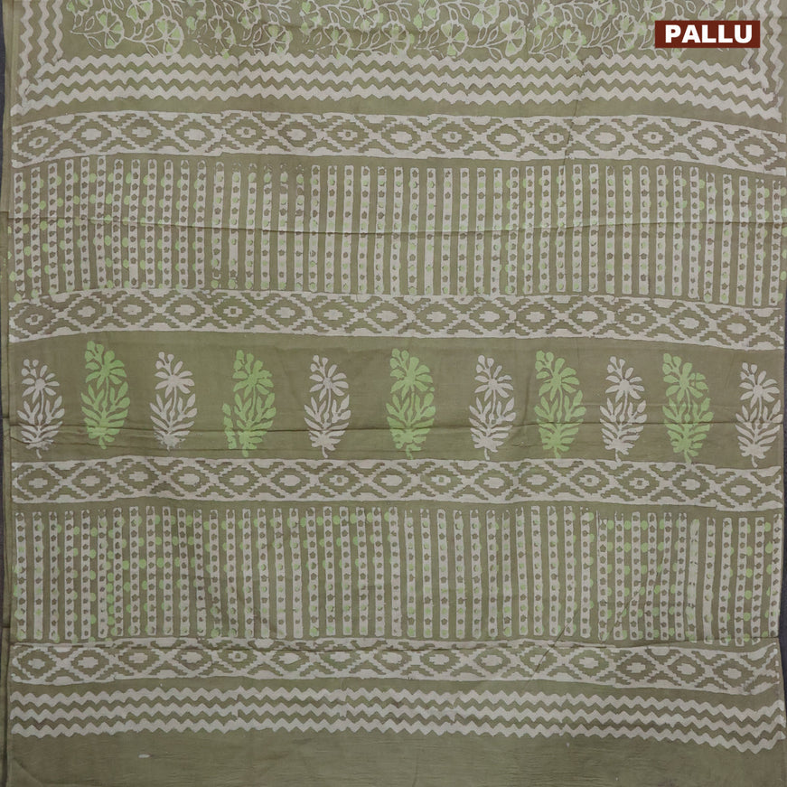 Jaipur cotton saree pastel green shade with allover prints and printed border
