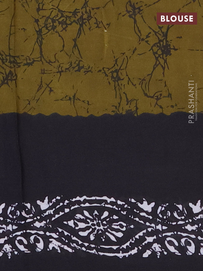 Jaipur cotton saree mehendi green and black with allover prints and printed border