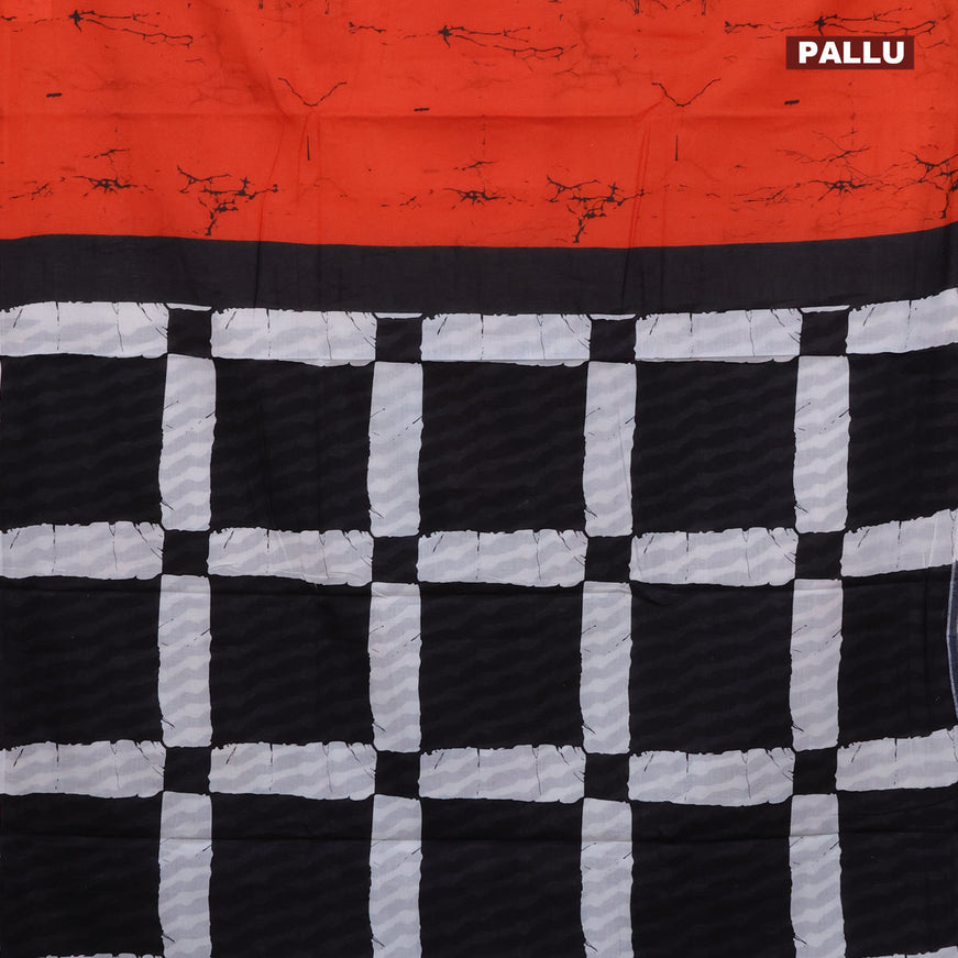 Jaipur cotton partly saree orange and off white black with allover batik prints in borderless style