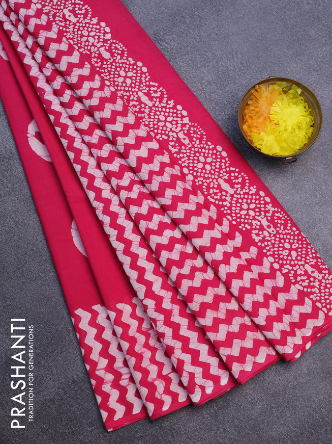 Jaipur cotton saree pink with batik butta prints and printed border