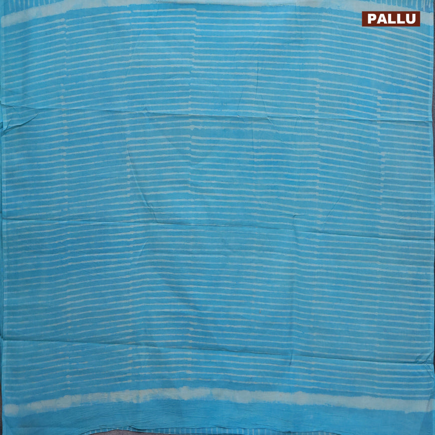 Jaipur cotton saree teal blue with allover prints in borderless style