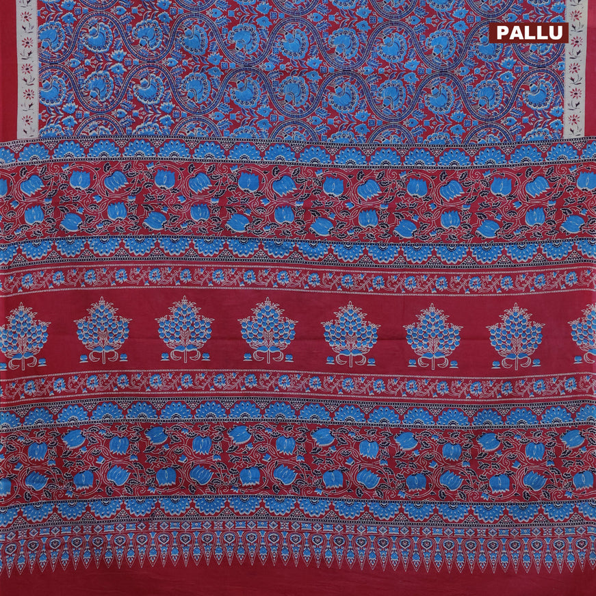 Jaipur cotton saree pink blue and beige with allover prints and printed border