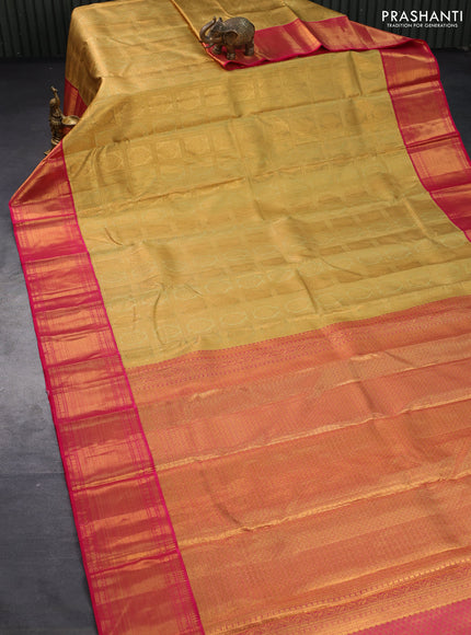 Pure kanjivaram tissue silk saree gold and pink with allover zari checked pattern & buttas and rich zari woven border