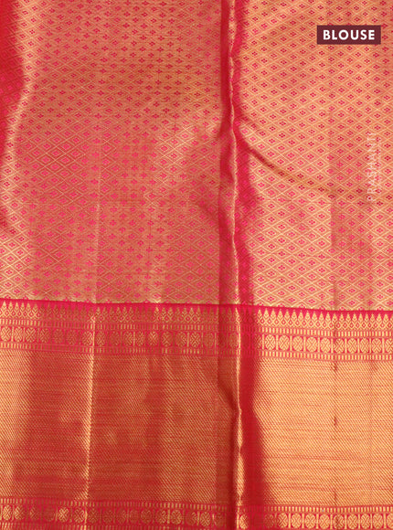 Pure kanjivaram tissue silk saree gold and pink with allover zari checked pattern & buttas and rich zari woven border