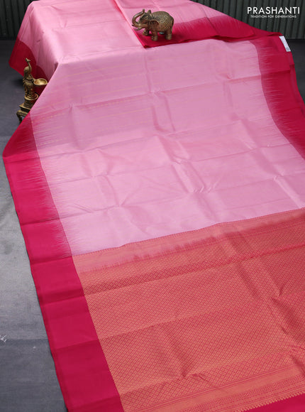 Pure kanjivaram silk saree light pink and pink with allover zari weaves and simple border