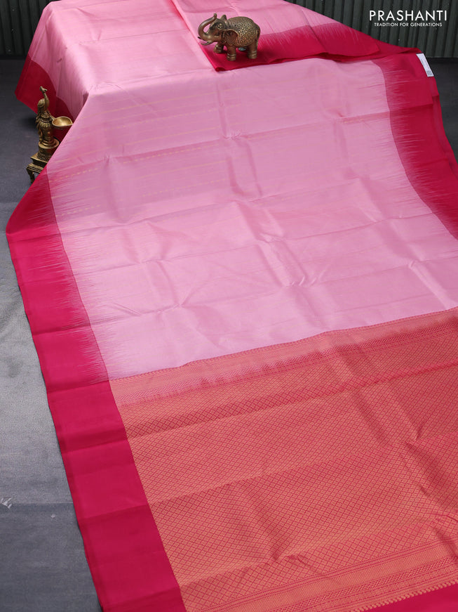 Pure kanjivaram silk saree light pink and pink with allover zari weaves and simple border