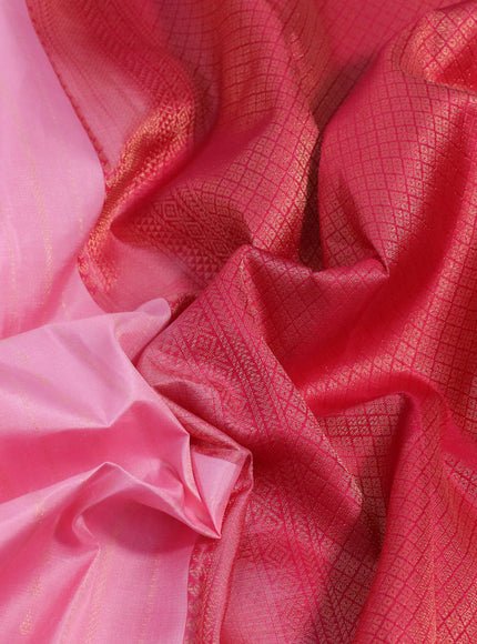 Pure kanjivaram silk saree light pink and pink with allover zari weaves and simple border