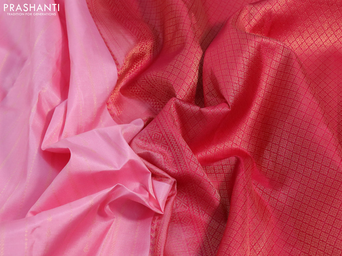 Pure kanjivaram silk saree light pink and pink with allover zari weaves and simple border